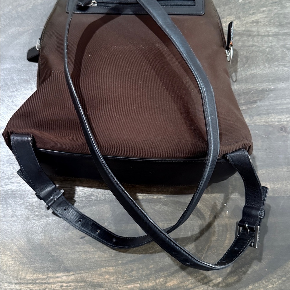 Vintage COACH Mercer brown nylon canvas & black leather NWOT